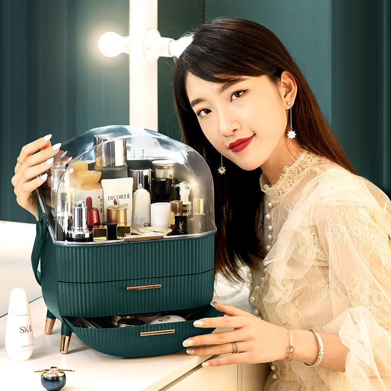 Dust-Proof Large Capacity Makeup Storage Box With Handle